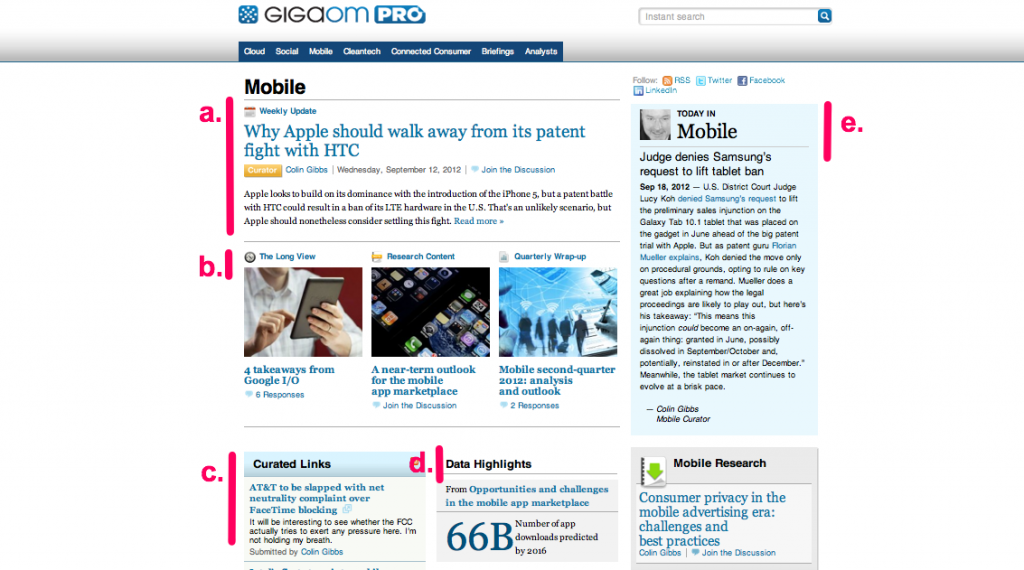 Former GigaOM Pro topic page design